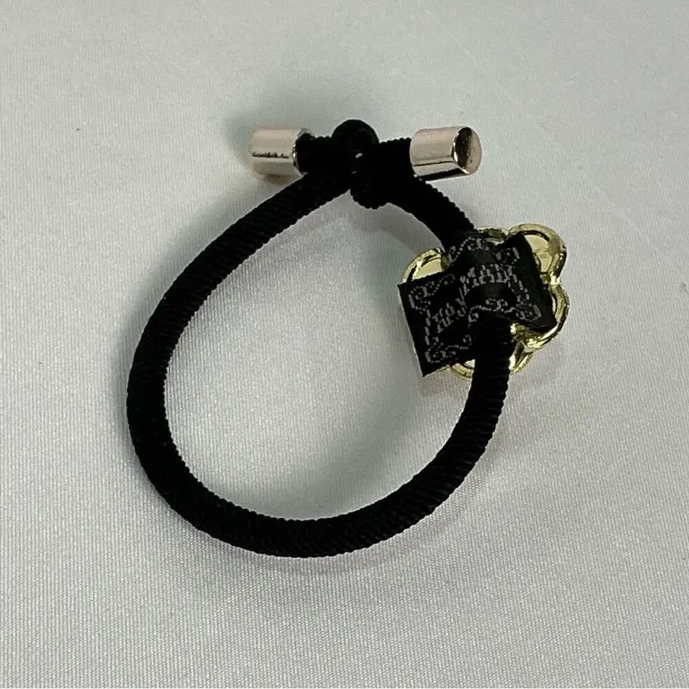 Camellia Flower Black Hair Tie with Gold Flower and Pearl Accent